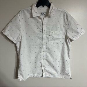 Men's American Eagle Short Sleeve Button Down Shirt White Blue Flamingos Size XL